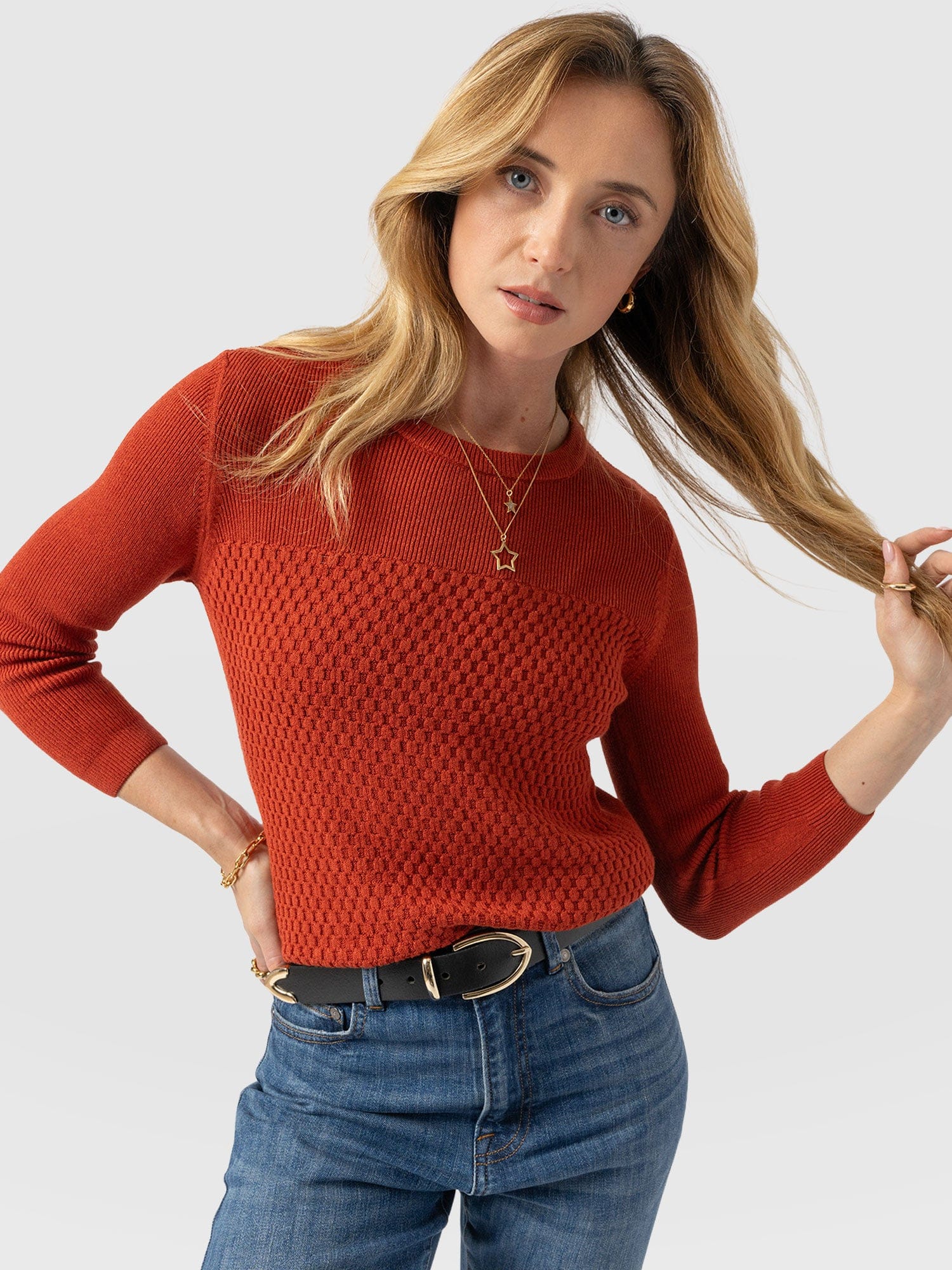 Honeycomb Rib Jumper Orange - Women's Jumpers | Saint + Sofia® EU