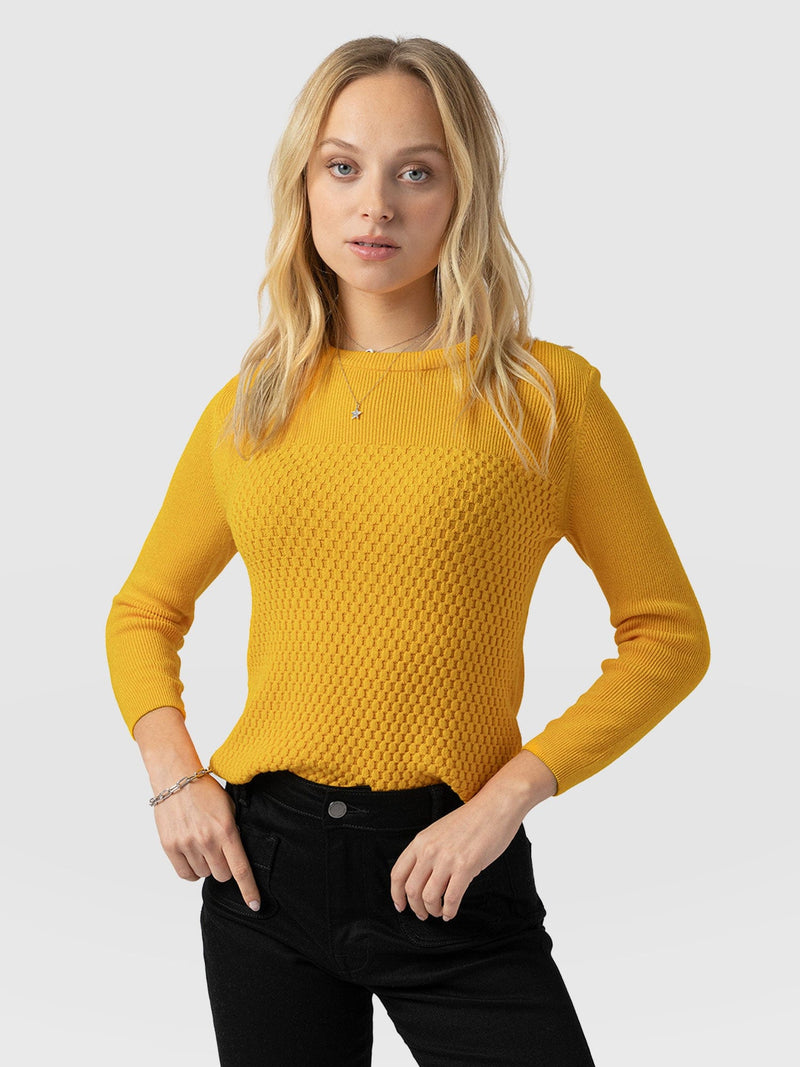 Honeycomb Rib Jumper Yellow - Women's Jumpers | Saint + Sofia® EU