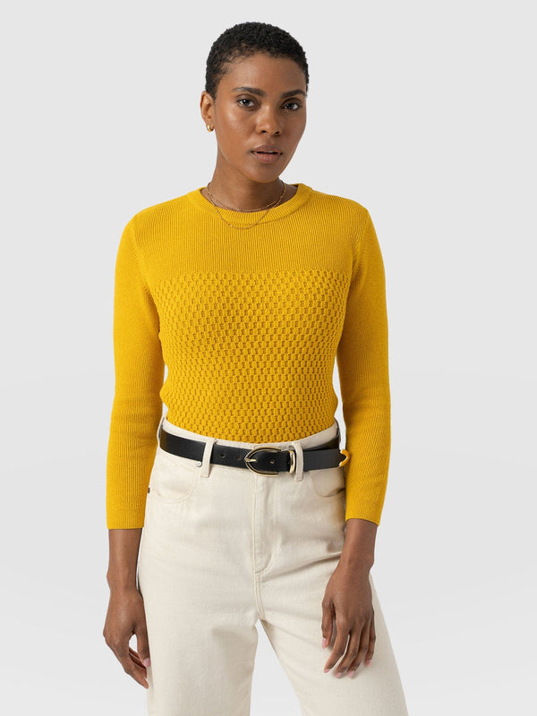 Honeycomb Rib Jumper Yellow - Women's Jumpers | Saint + Sofia® EU