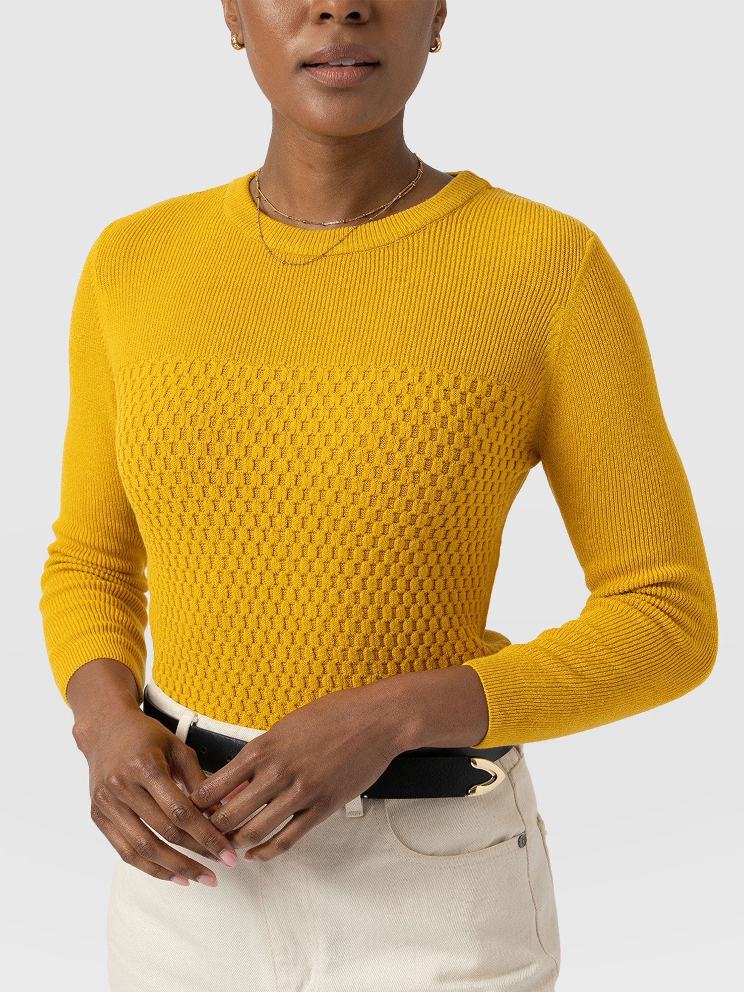 Honeycomb Rib Jumper Yellow - Women's Jumpers | Saint + Sofia® EU