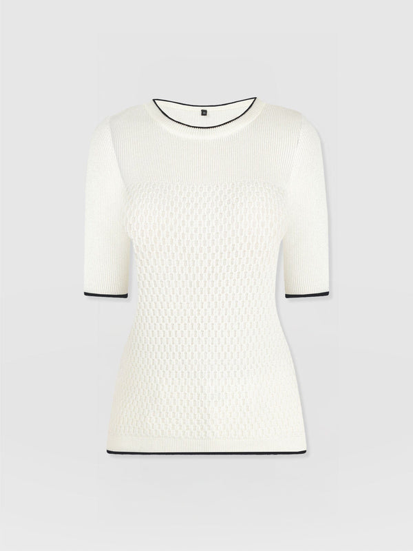 Honeycomb Short Sleeve Knit - Cream - Women's Knitwears | Saint + Sofia? EU