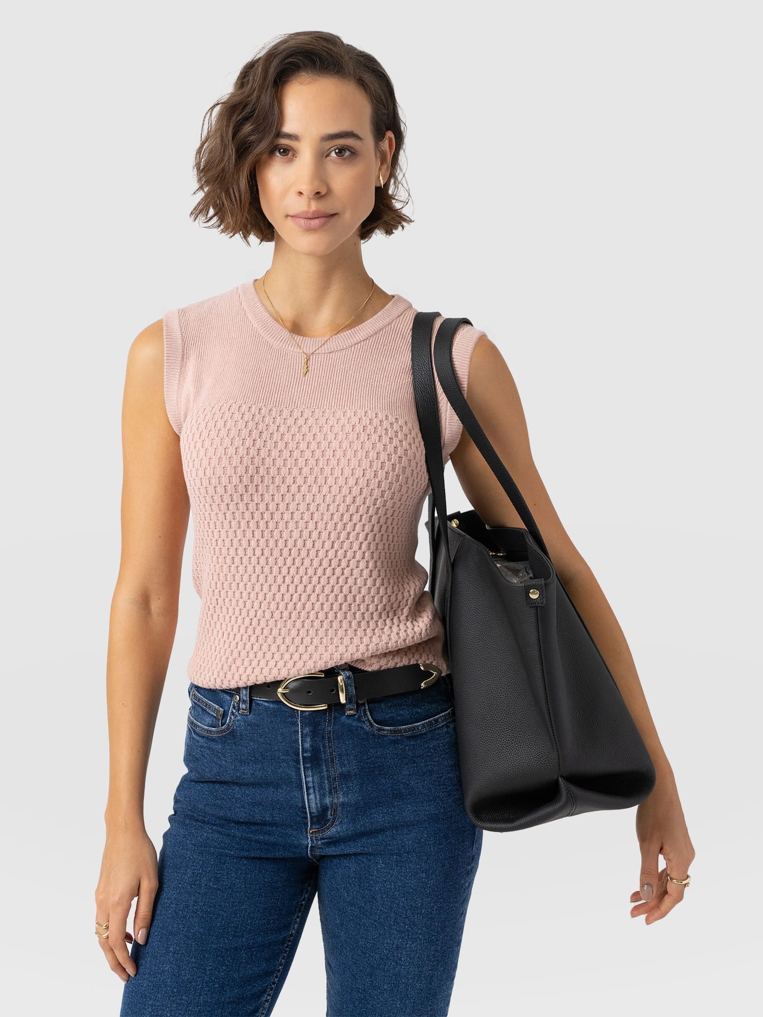Honeycomb Sleeveless Rib Knit - Pale Pink - Women's Knitwears | Saint and Sofia® EU