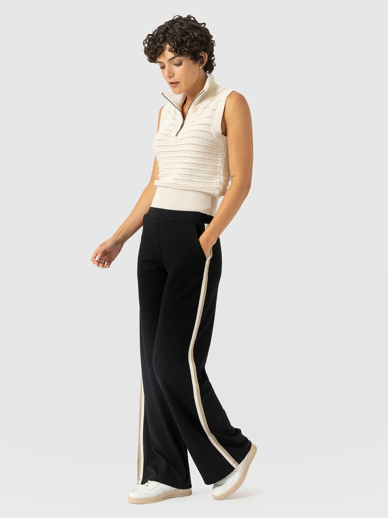 Hoxton Straight Leg Pant - Black - Cream/Beige Stripe - Women's Trousers | Saint and Sofia® EU