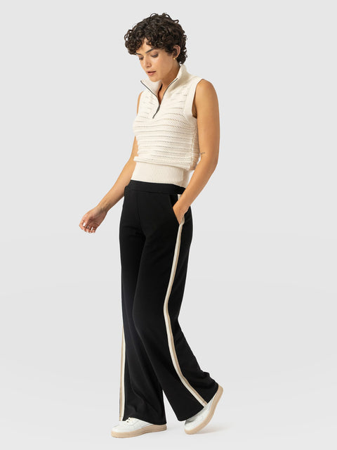 Hoxton Straight Leg Pant - Black - Cream/Beige Stripe - Women's Trousers | Saint and Sofia® EU