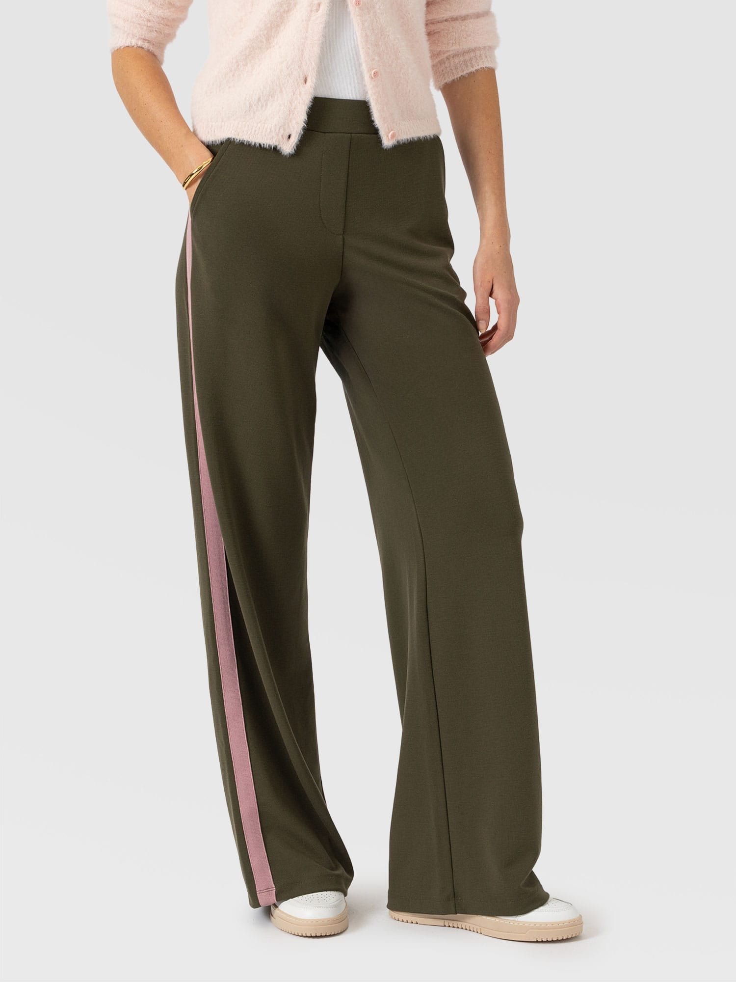 Hoxton Straight Leg Pant - Khaki - Pink Stripe - Women's Trousers | Saint and Sofia® EU