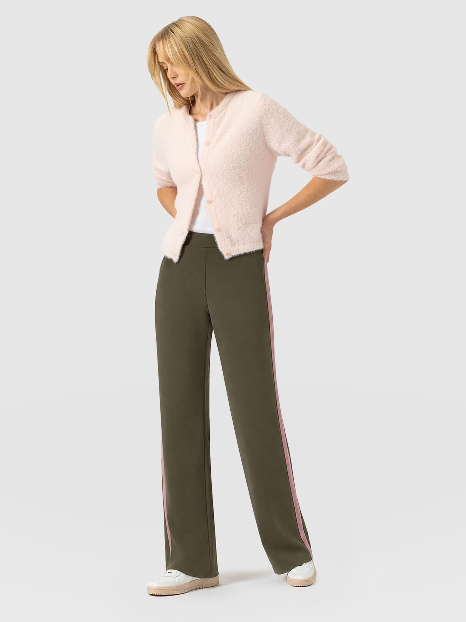 Hoxton Straight Leg Pant - Khaki - Pink Stripe - Women's Trousers | Saint and Sofia® EU