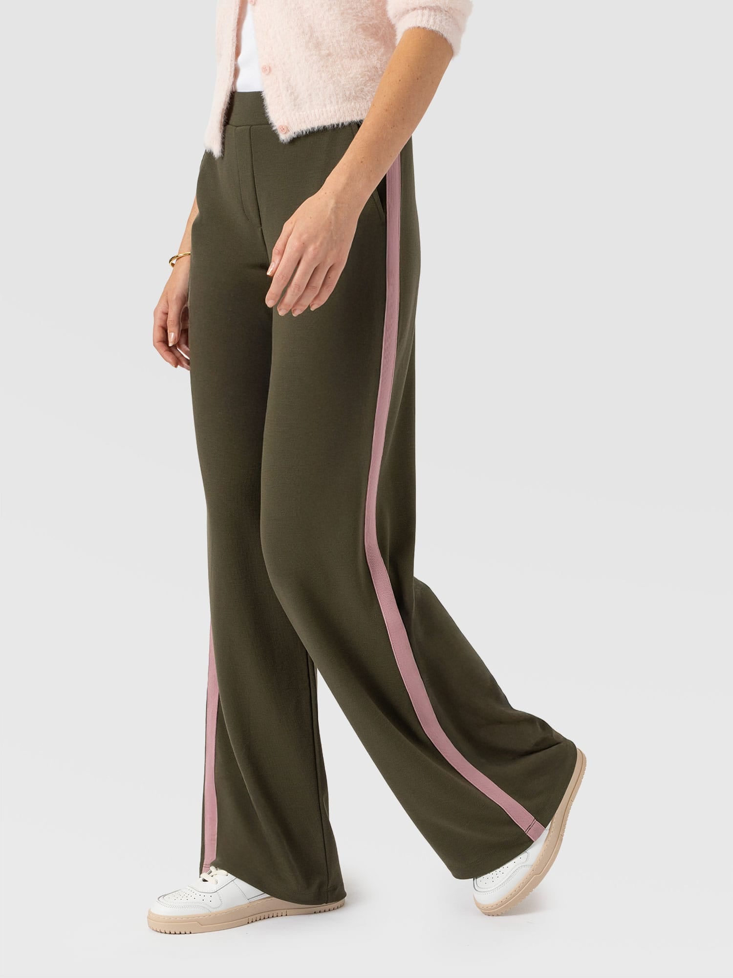 Hoxton Straight Leg Pant - Khaki - Pink Stripe - Women's Trousers | Saint and Sofia® EU