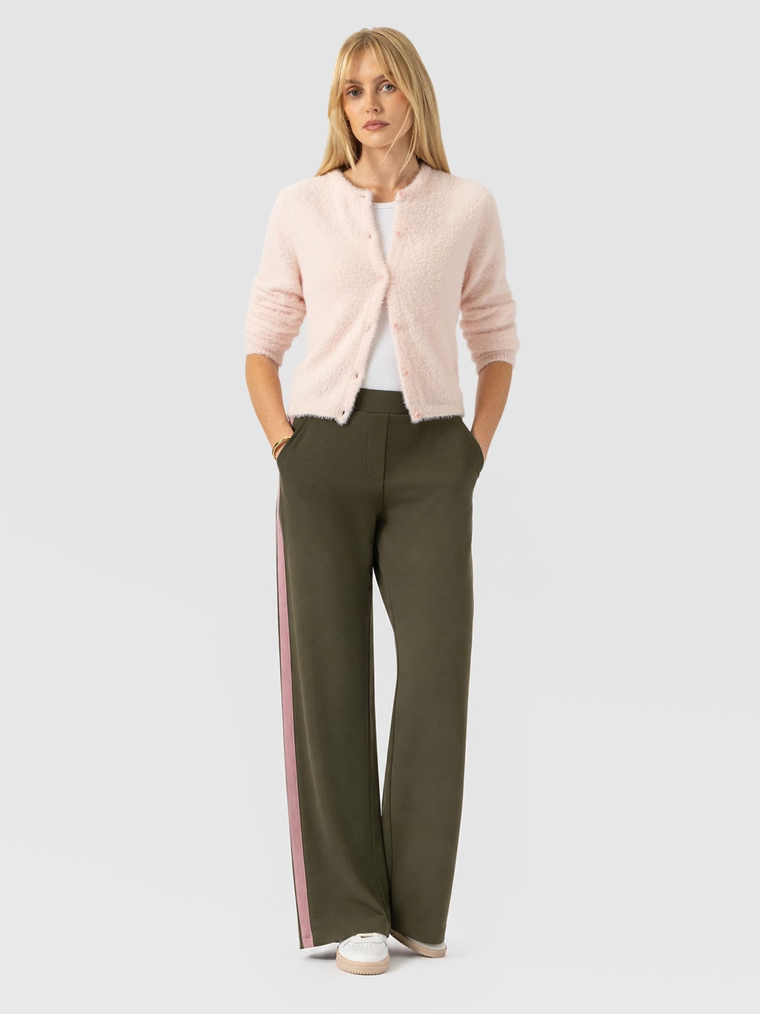 Hoxton Straight Leg Pant - Khaki - Pink Stripe - Women's Trousers | Saint and Sofia® EU