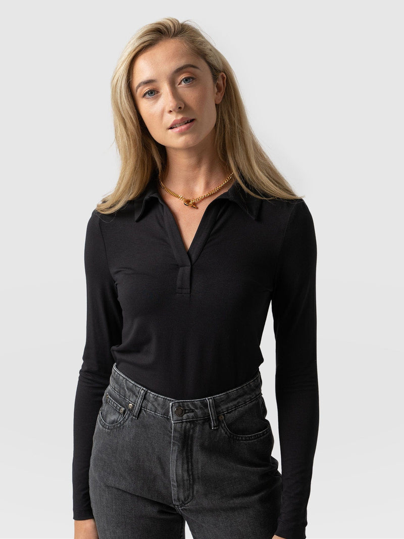 Isla Polo Tee Black - Women's T-Shirt | Saint + Sofia® EU