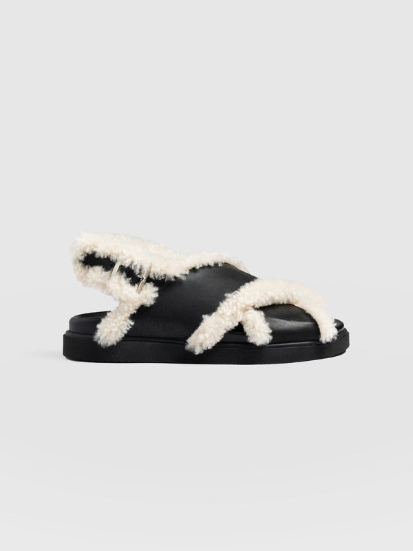 Isla Shearling Sandal Black - Women's Sandals |  Saint + Sofia® EU