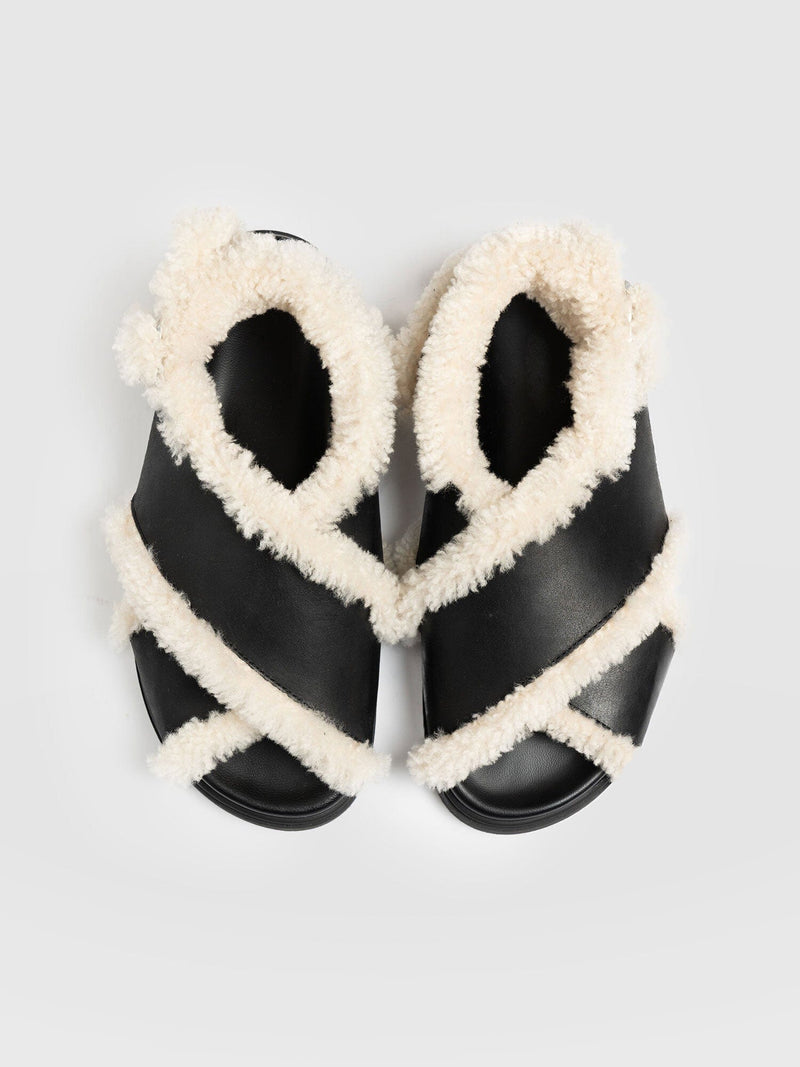 Isla Shearling Sandal Black - Women's Sandals |  Saint + Sofia® EU