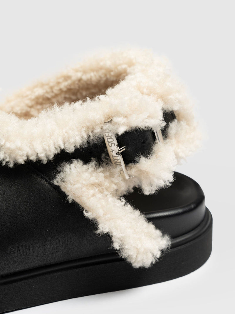 Isla Shearling Sandal Black - Women's Sandals |  Saint + Sofia® EU