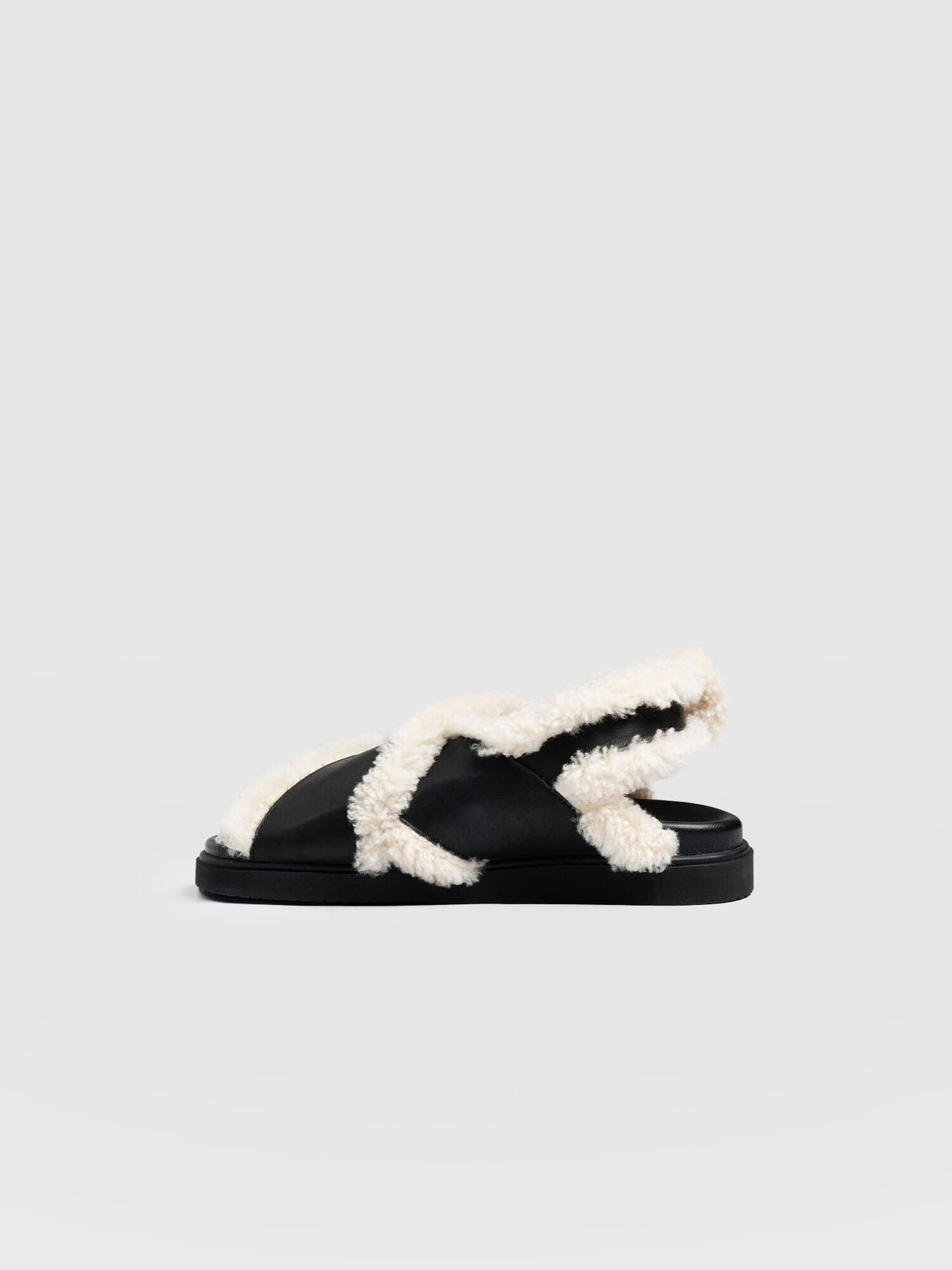 Isla Shearling Sandal Black - Women's Sandals |  Saint + Sofia® EU