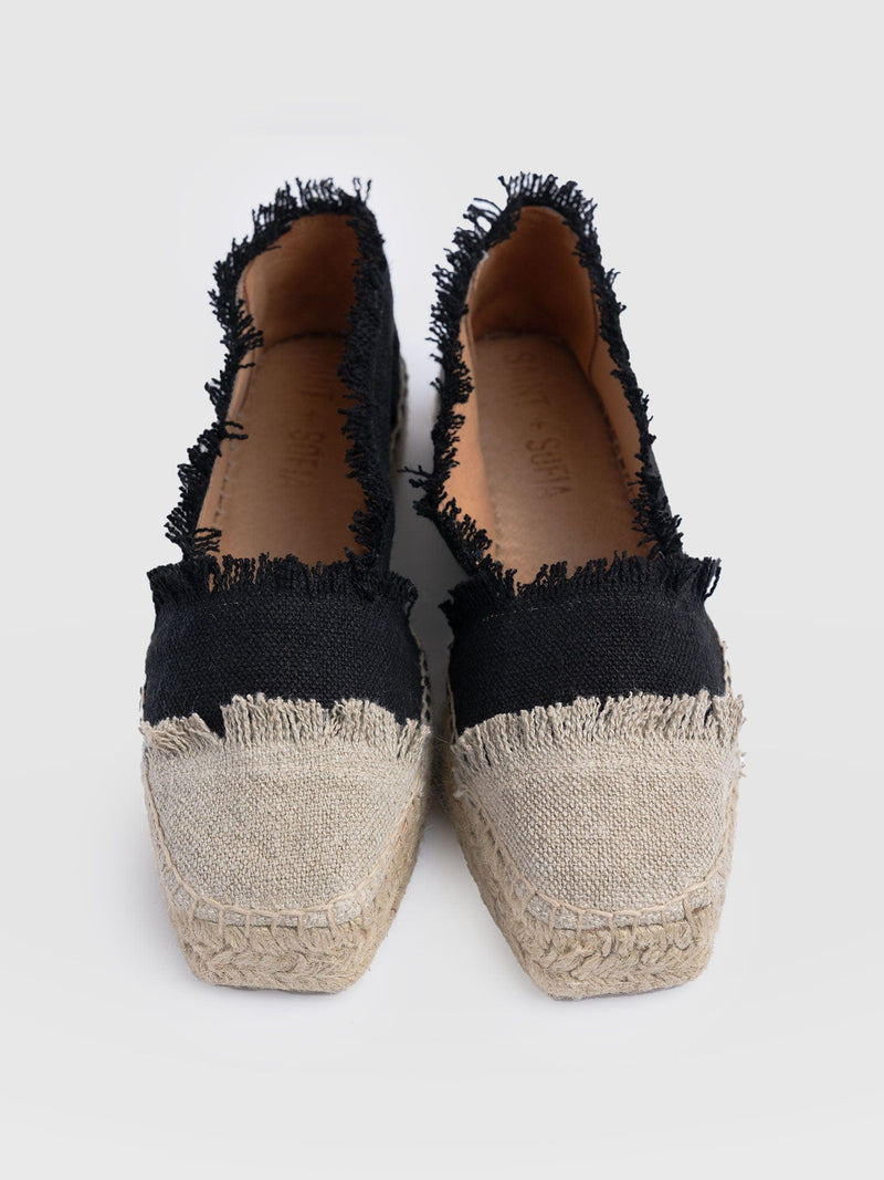 Ivy Frayed Espadrille Pumps - Black - Women's Sandalss | Saint + Sofia® EU