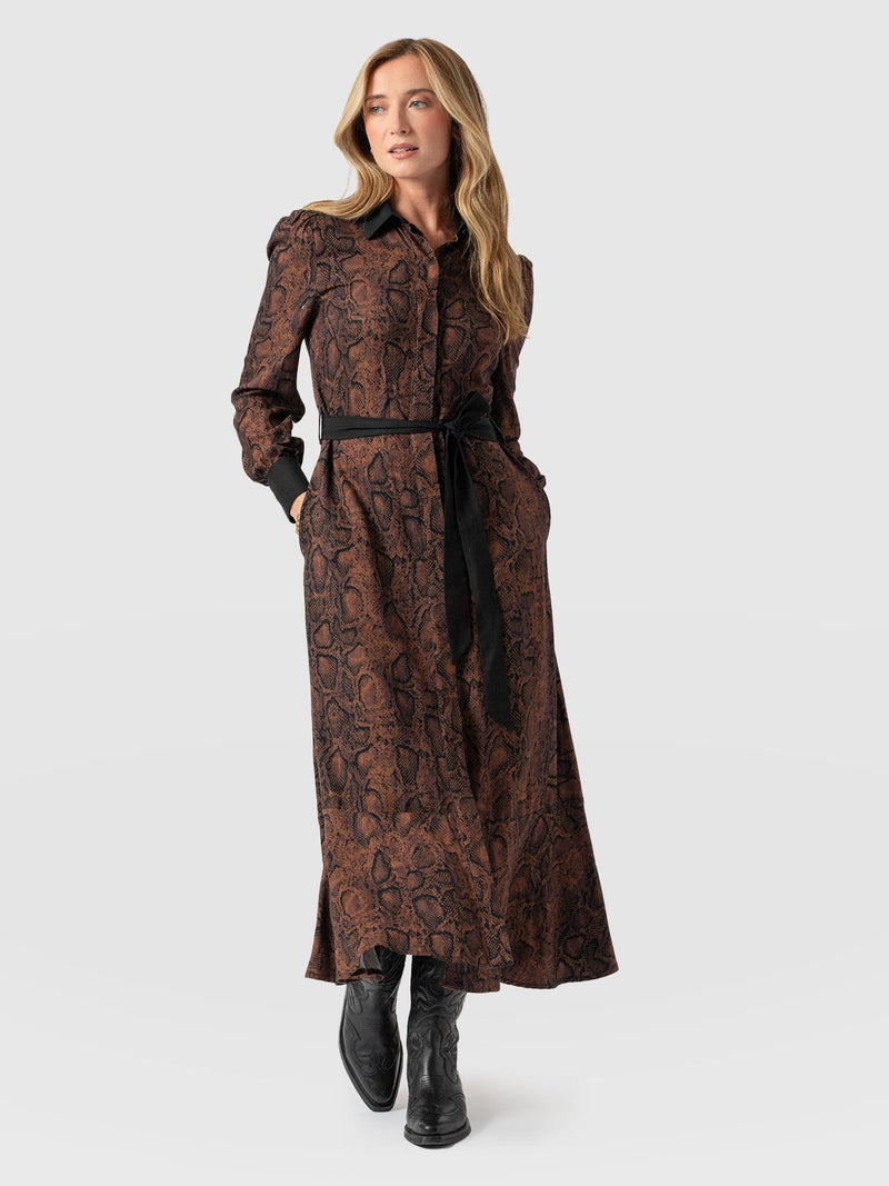 Jacqueline Shirt Dress Brown Snake - Women's Dresses | Saint + Sofia® EU