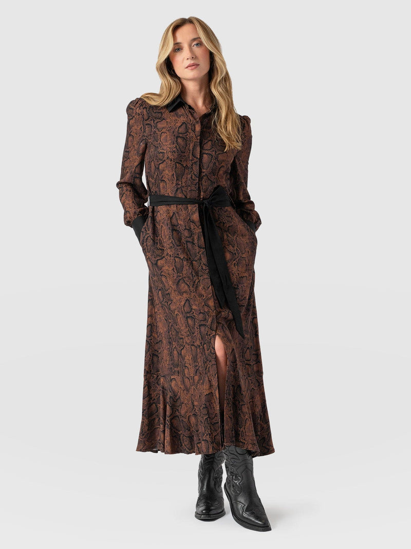 Jacqueline Shirt Dress Brown Snake - Women's Dresses | Saint + Sofia® EU