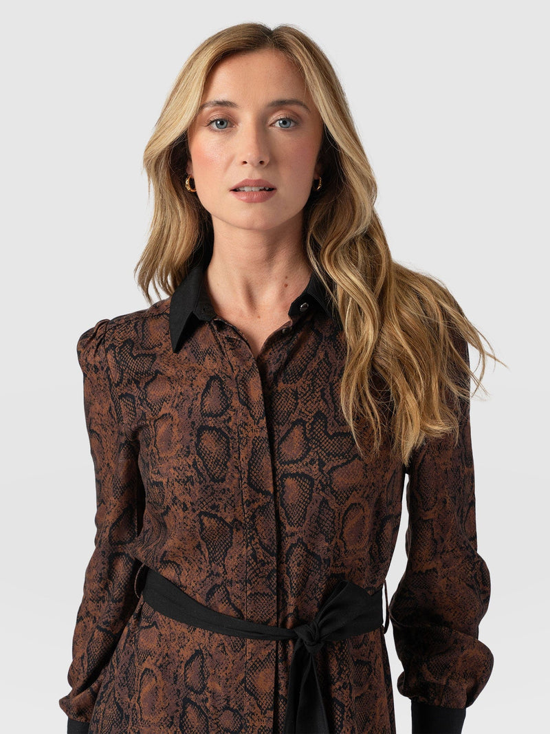 Jacqueline Shirt Dress Brown Snake - Women's Dresses | Saint + Sofia® EU