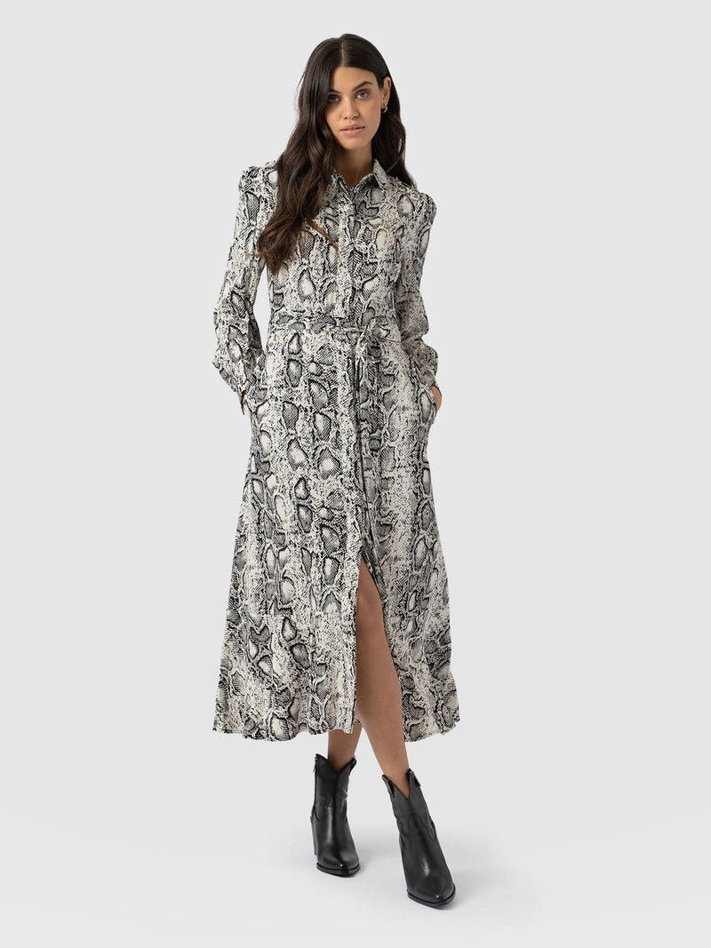 Jacqueline Shirt Dress Cream Snake - Women's Dresses | Saint + Sofia® EU