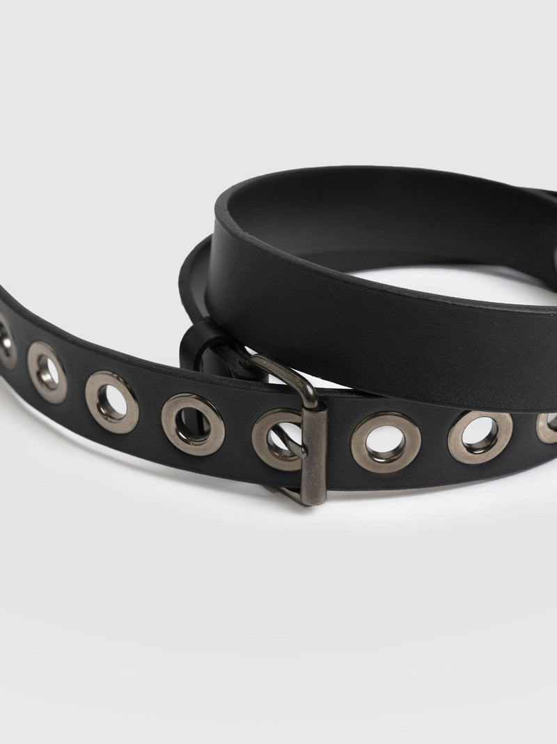 Jagger Eyelet Belt Black - Leather Belts |  Saint + Sofia® EU