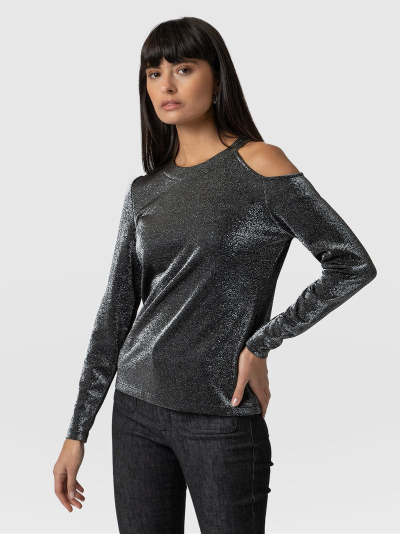 Jasna Cold Shoulder Tee Silver - Women's Tops | Saint + Sofia® EU