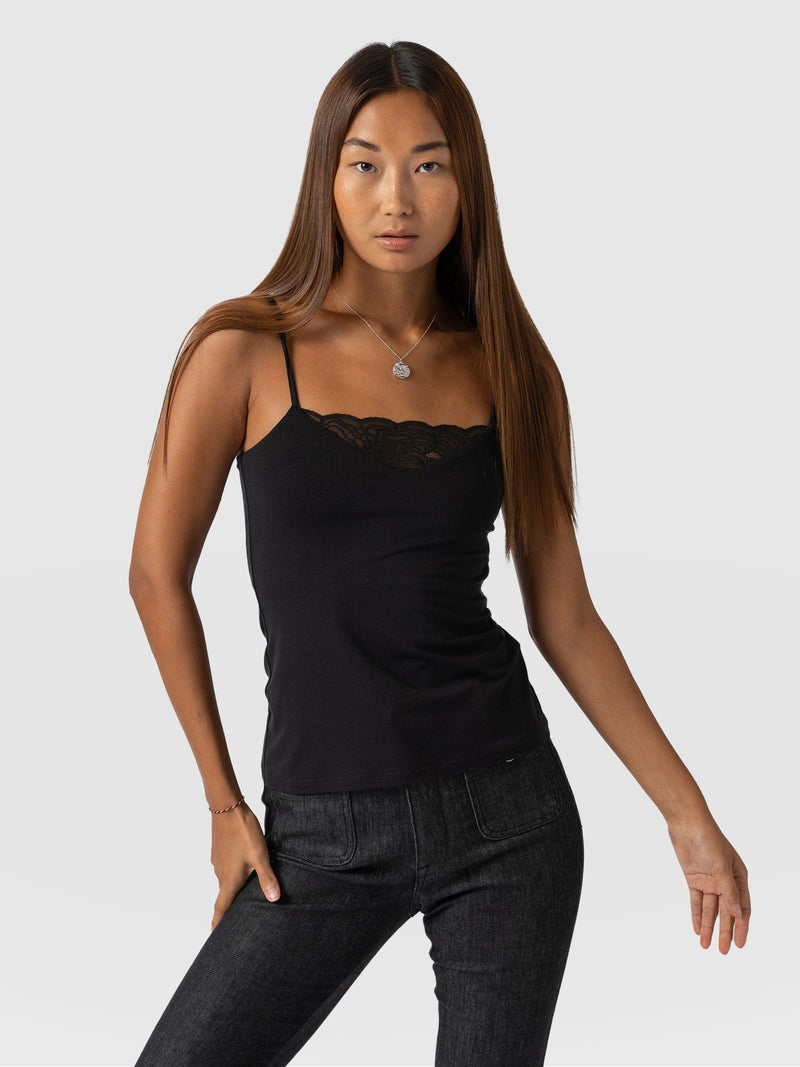 Jersey Lace Cami Black - Women's Camis | Saint + Sofia® EU