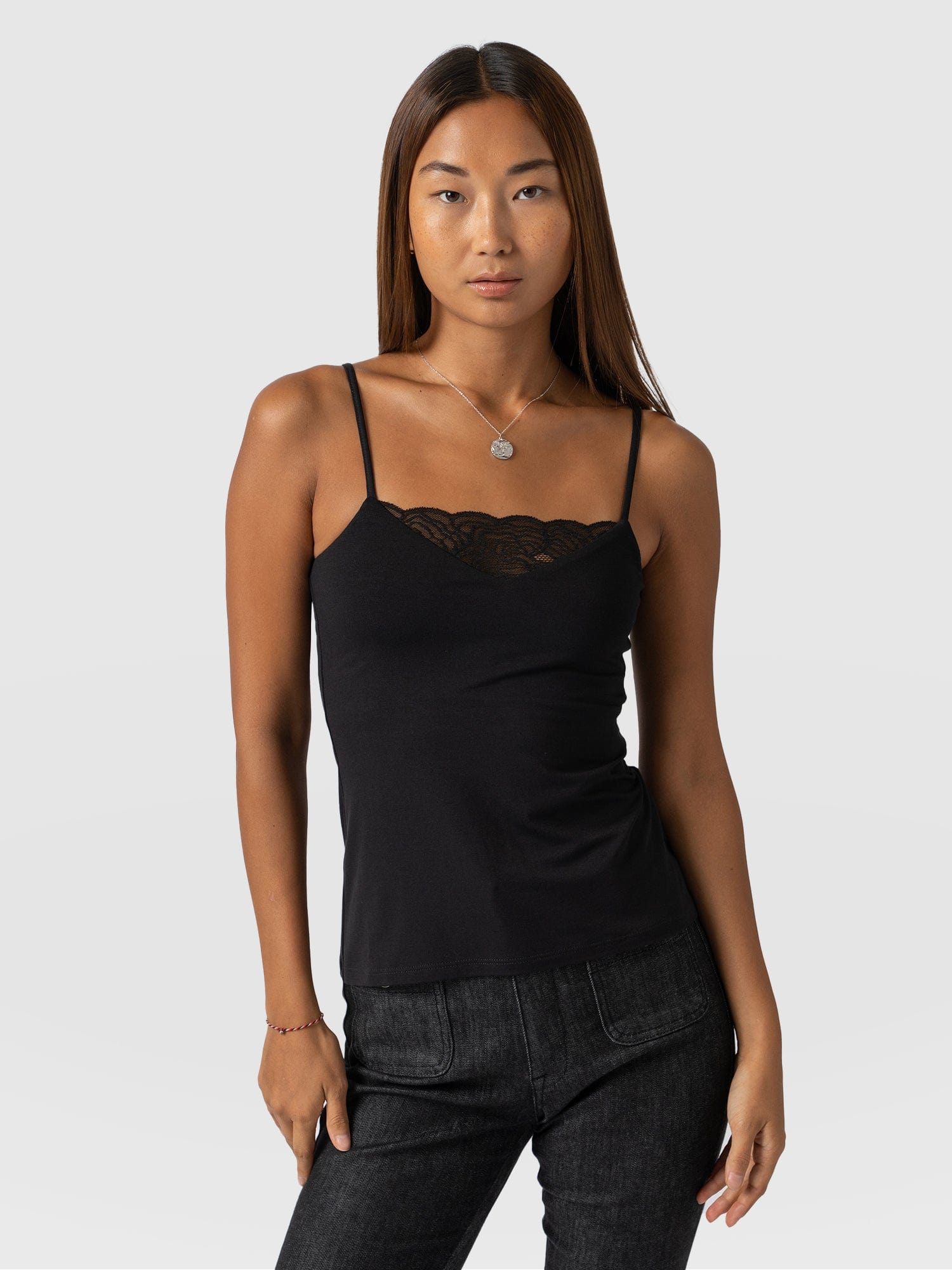 Jersey Lace Cami Black - Women's Camis | Saint + Sofia® EU