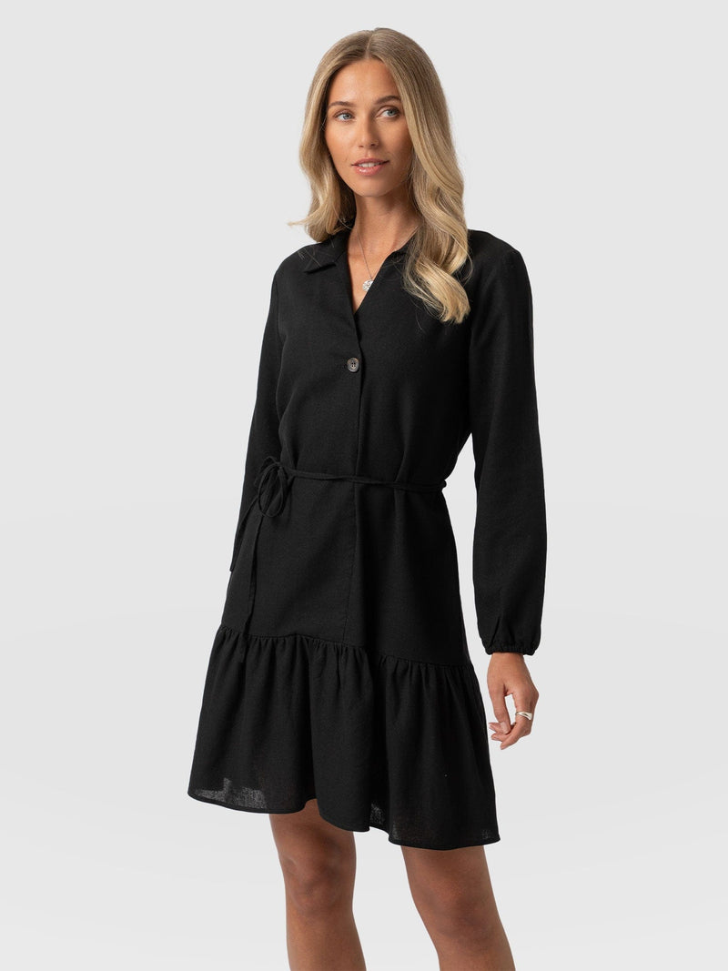 Jersey Ruffle Dress Black Sleeves - Women's Dresses | Saint + Sofia® EU