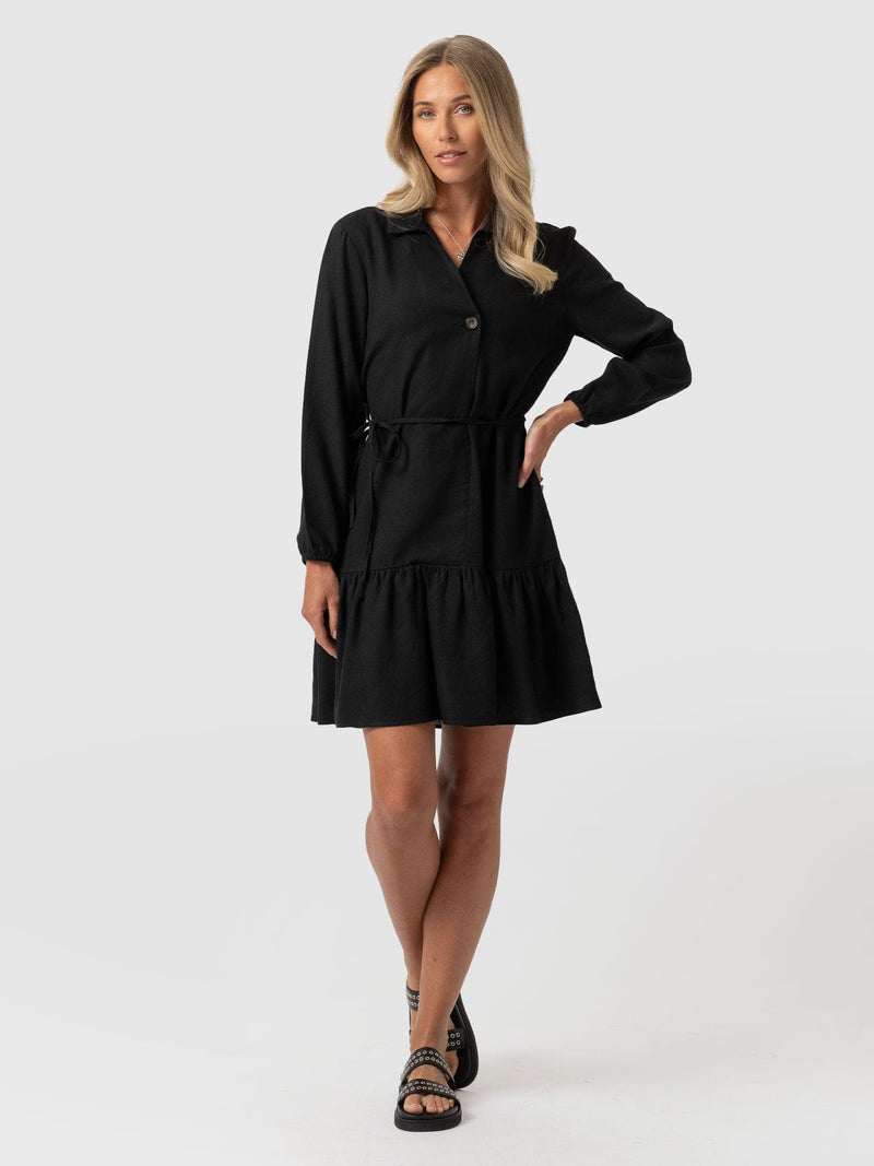 Jersey Ruffle Dress Black Sleeves - Women's Dresses | Saint + Sofia® EU