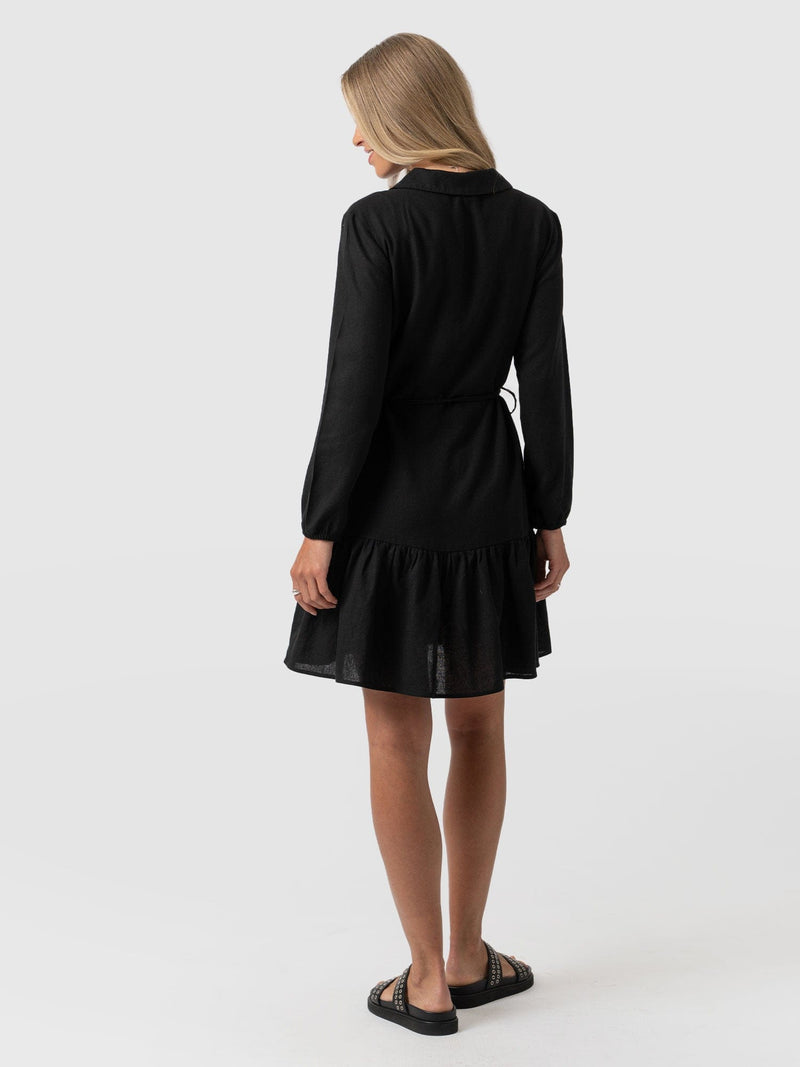 Jersey Ruffle Dress Black Sleeves - Women's Dresses | Saint + Sofia® EU