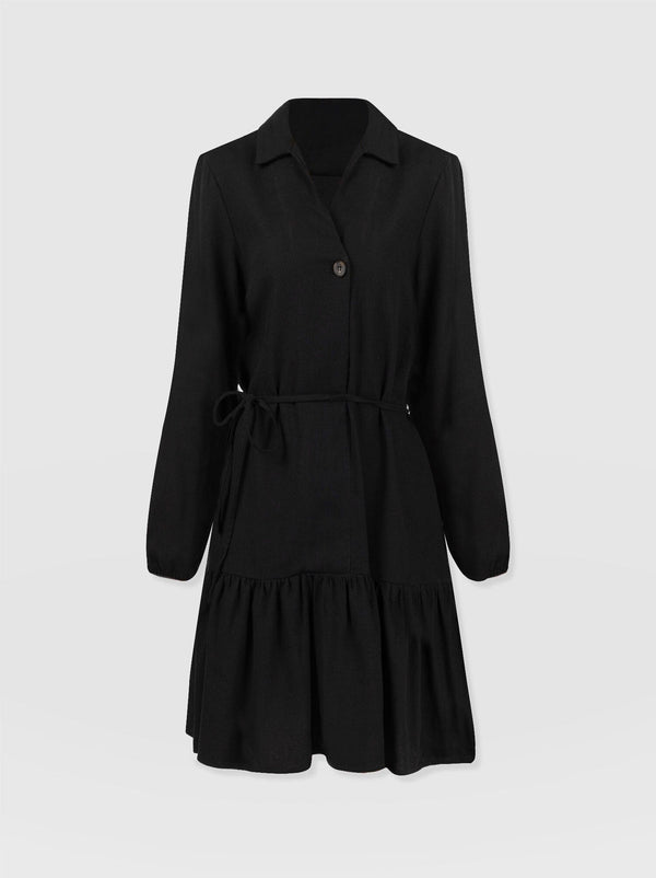 Jersey Ruffle Dress Black Sleeves - Women's Dresses | Saint + Sofia® EU