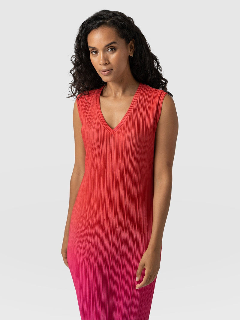 Jolie Sleeveless Plisse Dress Red/Pink Ombre - Women's Dresses | Saint + Sofia® UK