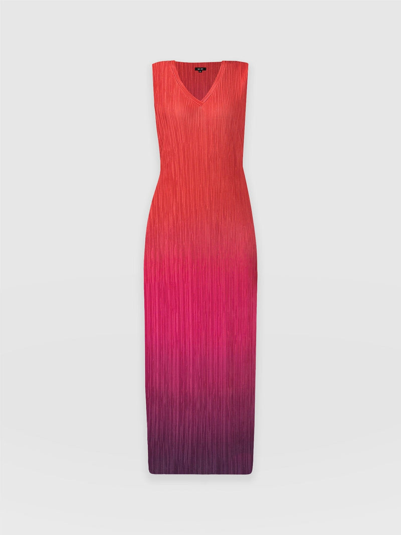 Jolie Sleeveless Plisse Dress Red/Pink Ombre - Women's Dresses | Saint + Sofia® UK