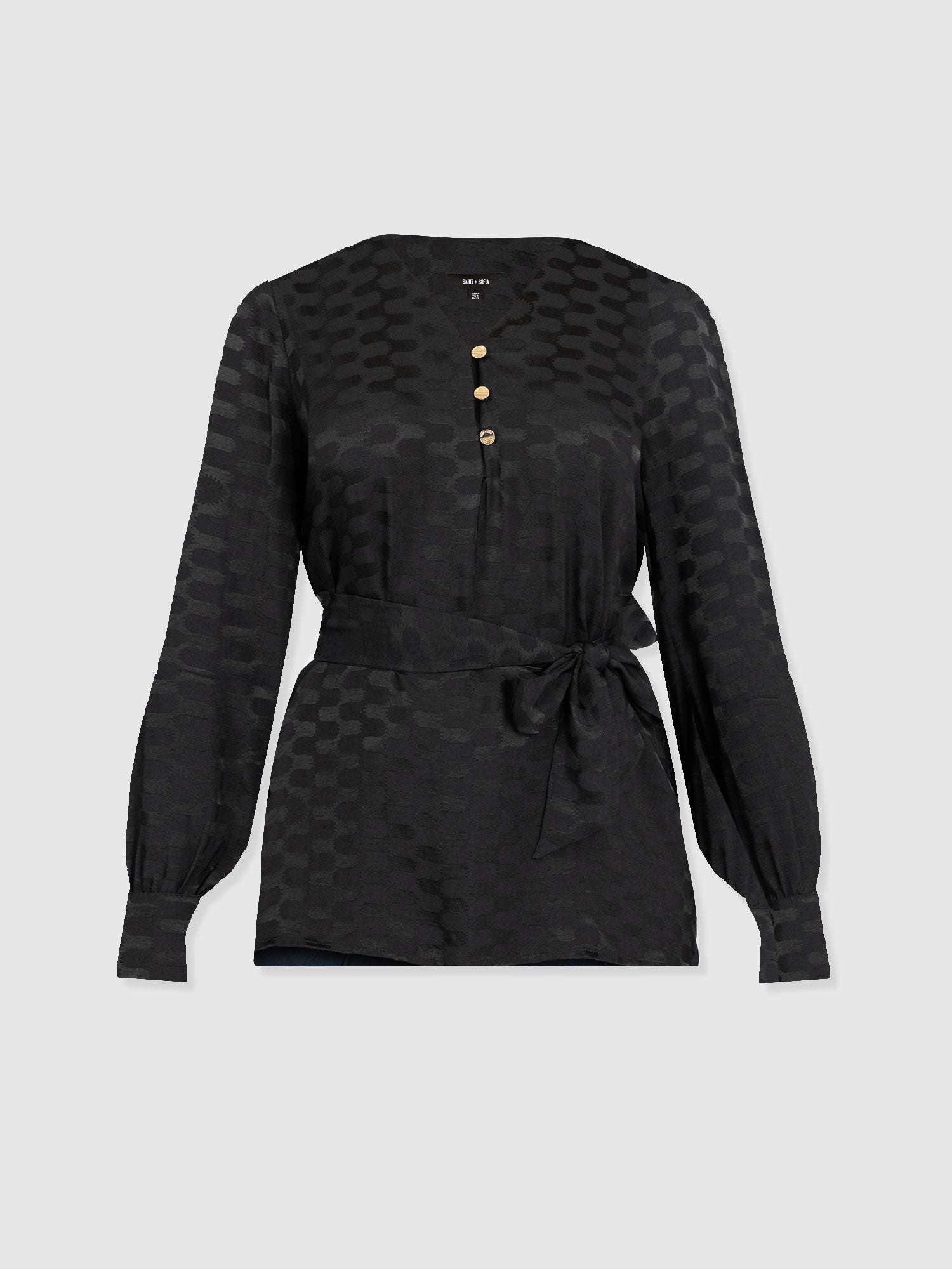 Joselyn V Neck Blouse - Black Jacquard - Women's Blouses | Saint + Sofia® EU