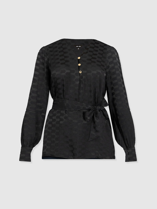 Joselyn V Neck Blouse - Black Jacquard - Women's Blouses | Saint + Sofia® EU