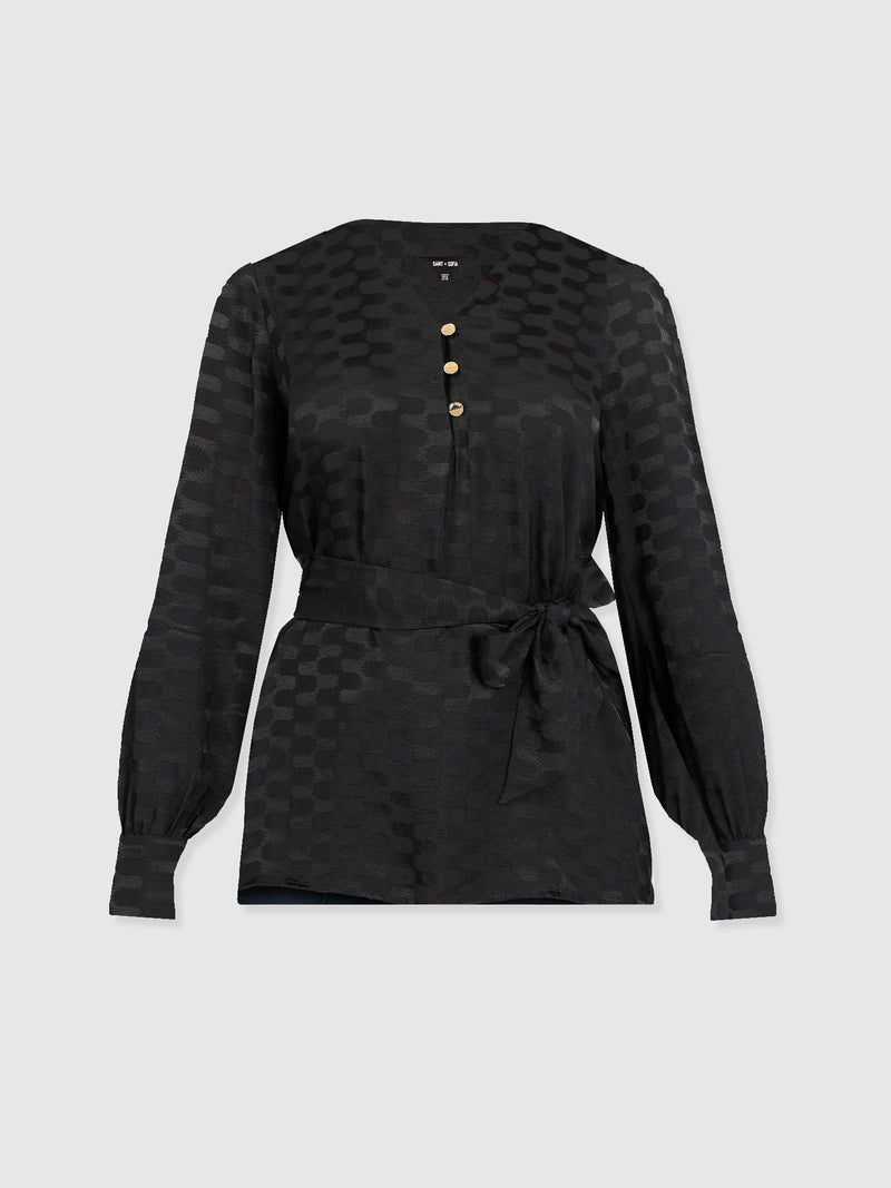 Joselyn V Neck Blouse - Black Jacquard - Women's Blouses | Saint + Sofia® EU
