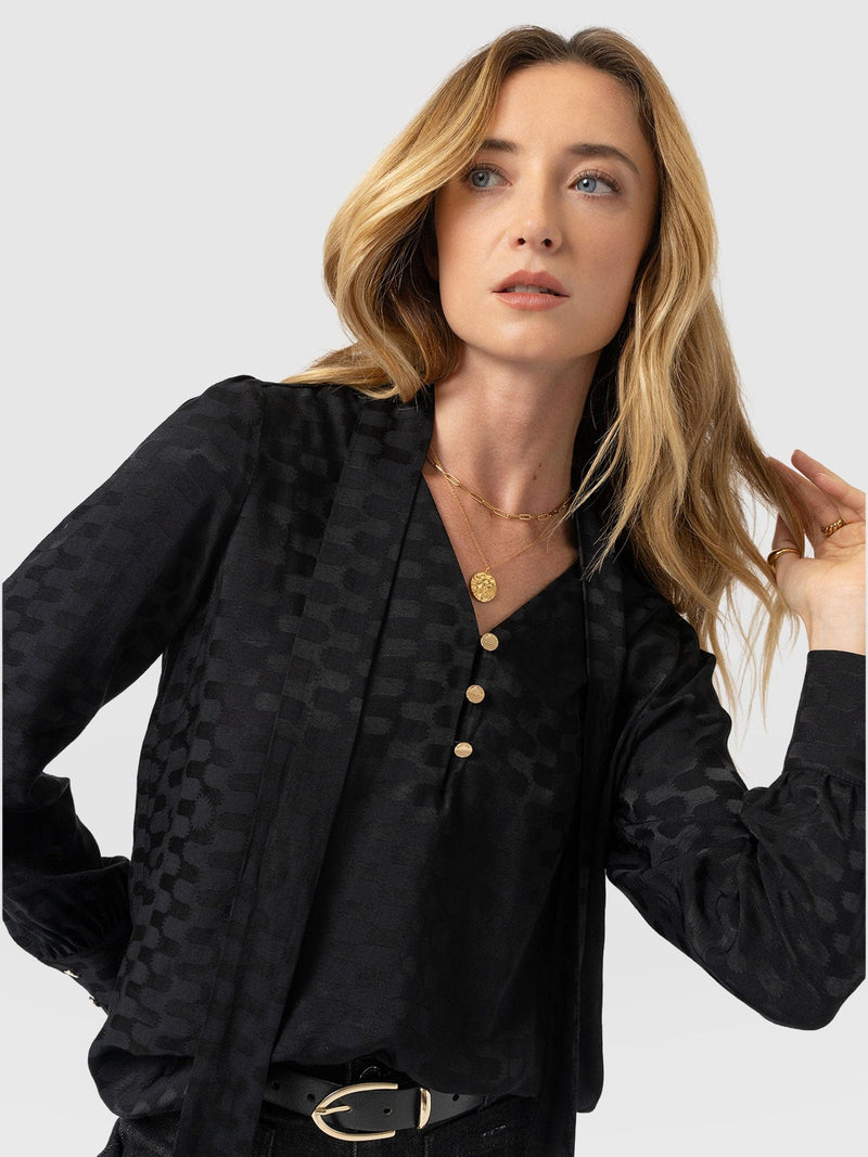 Joselyn V Neck Blouse - Black Jacquard - Women's Blouses | Saint + Sofia® EU
