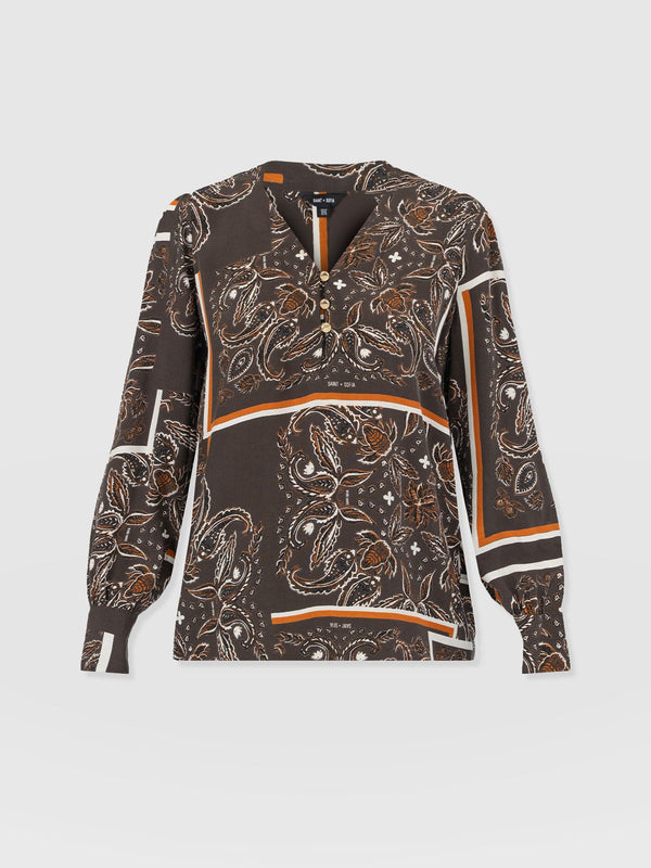 Joselyn V Neck Blouse - Brown Paisley - Women's Blouses | Saint + Sofia? EU