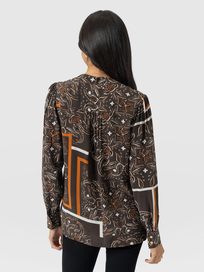 Joselyn V Neck Blouse - Brown Paisley - Women's Blouses | Saint + Sofia? EU