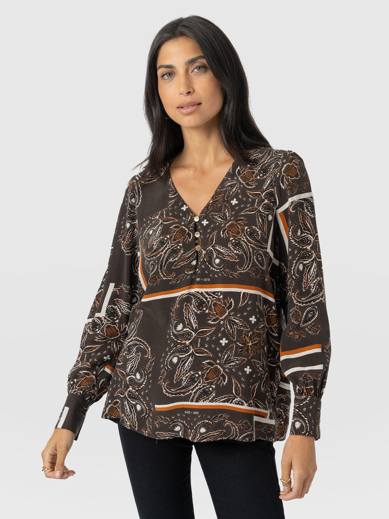 Joselyn V Neck Blouse - Brown Paisley - Women's Blouses | Saint + Sofia? EU