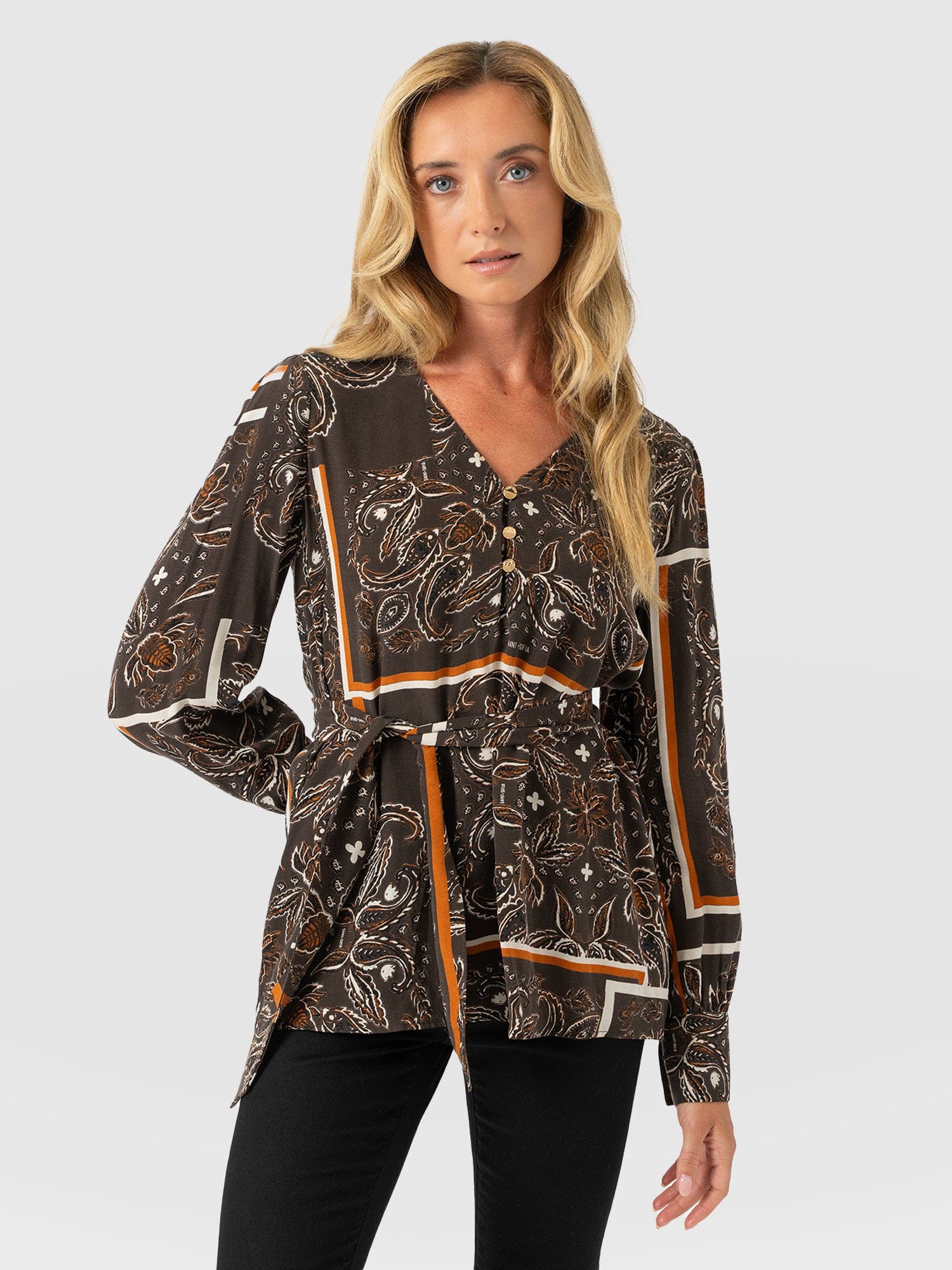 Joselyn V Neck Blouse - Brown Paisley - Women's Blouses | Saint + Sofia? EU