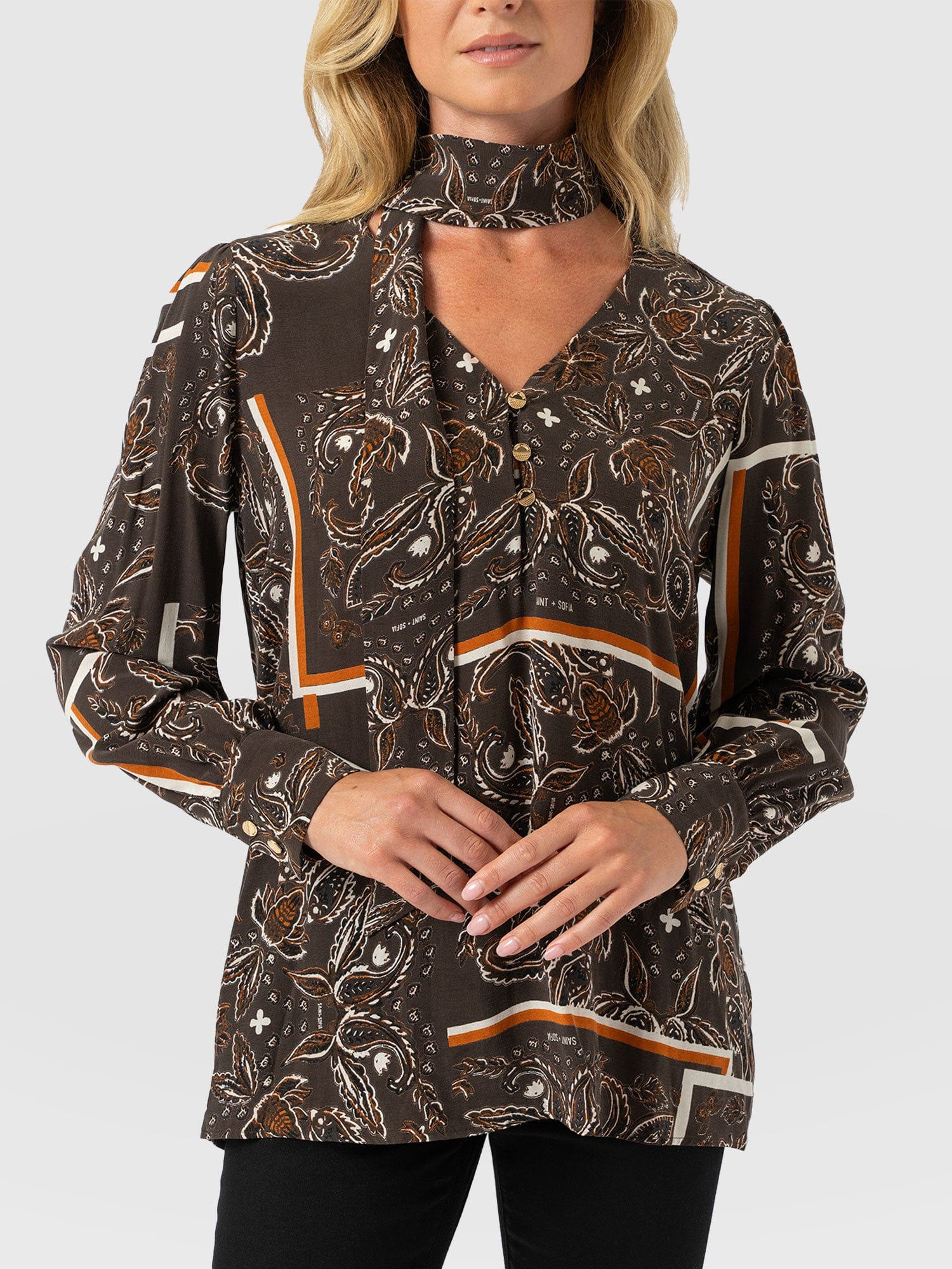 Joselyn V Neck Blouse - Brown Paisley - Women's Blouses | Saint + Sofia? EU