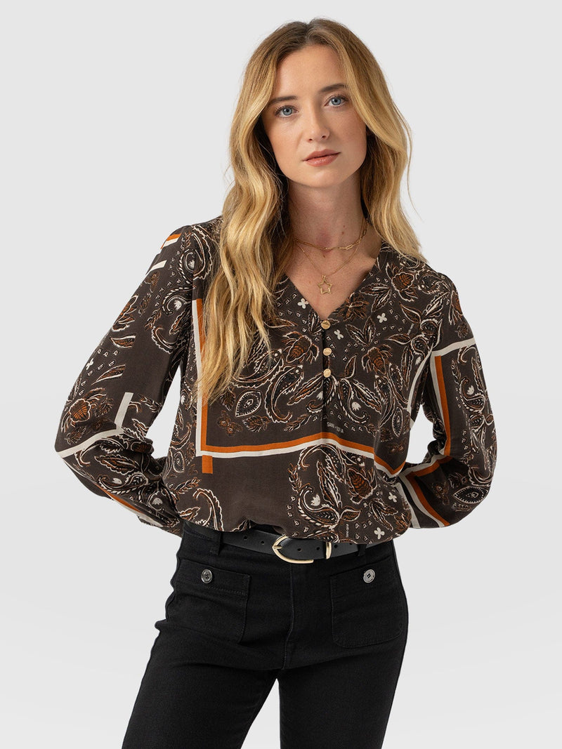 Joselyn V Neck Blouse - Brown Paisley - Women's Blouses | Saint + Sofia? EU
