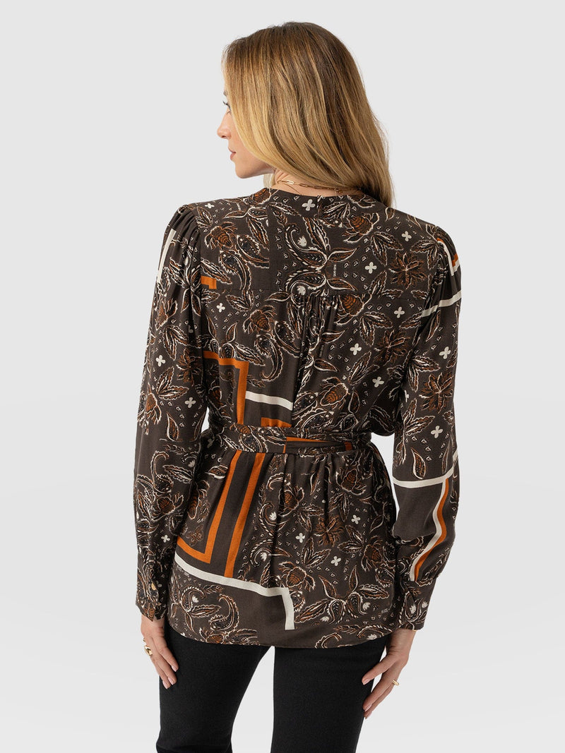 Joselyn V Neck Blouse - Brown Paisley - Women's Blouses | Saint + Sofia? EU
