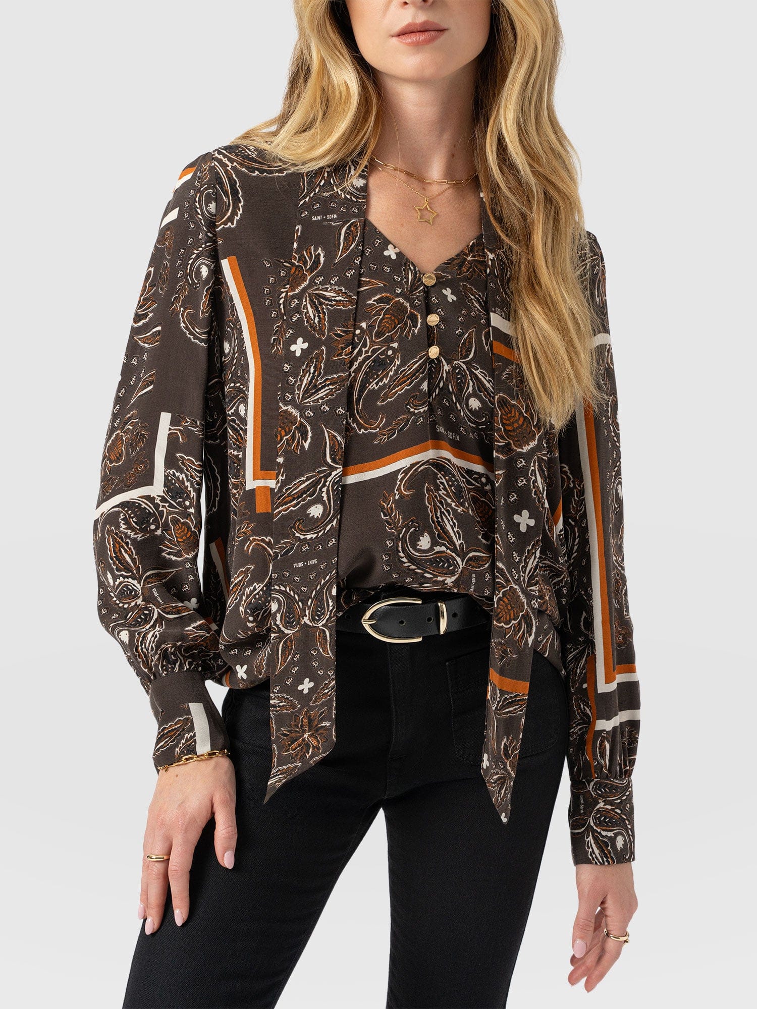 Joselyn V Neck Blouse - Brown Paisley - Women's Blouses | Saint + Sofia? EU
