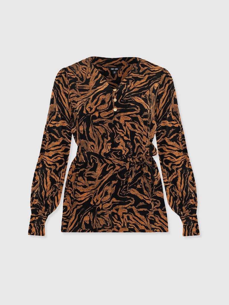 Joselyn V Neck Blouse - Brown Zebra - Women's Blouses | Saint + Sofia® EU