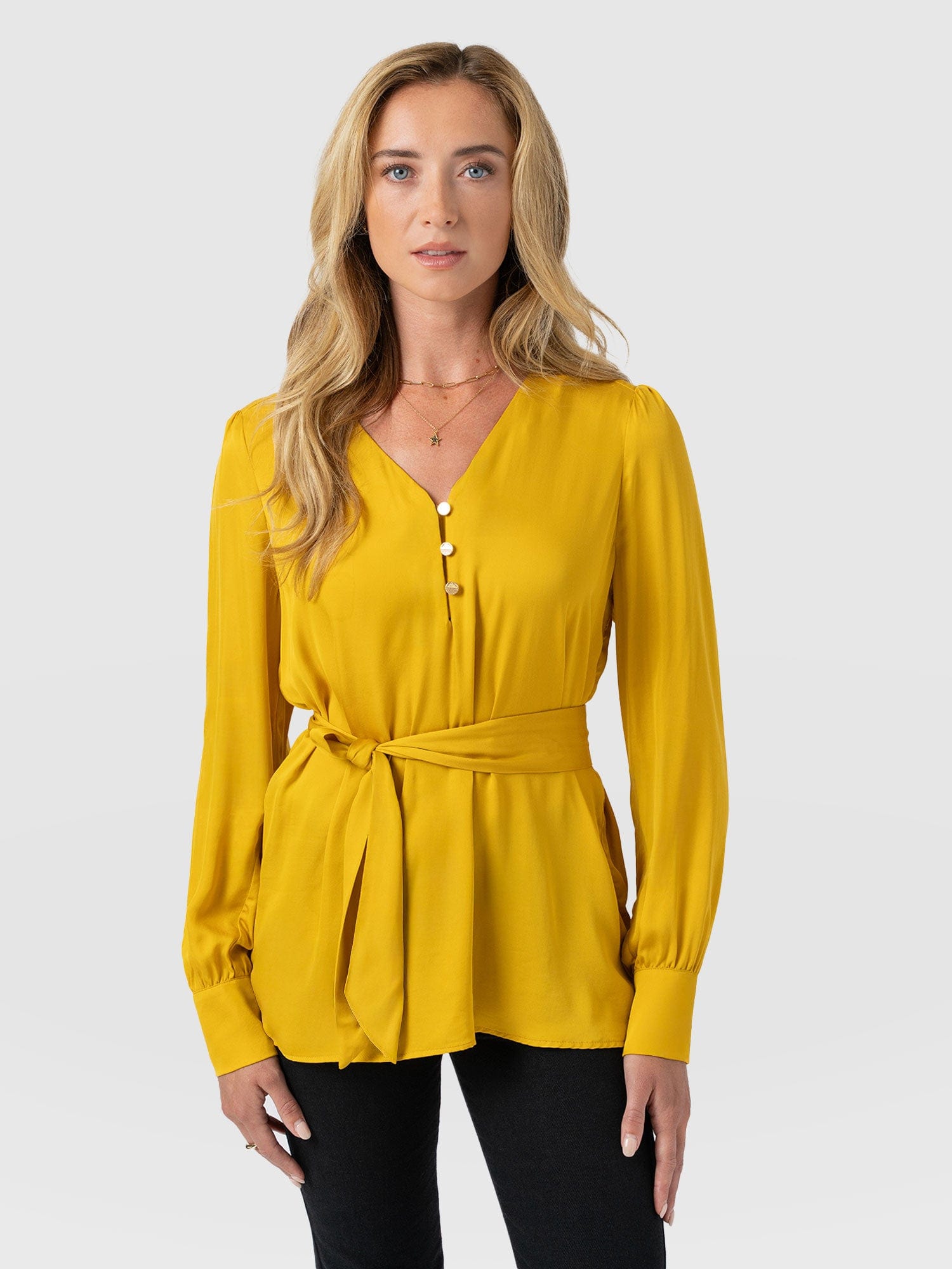 Joselyn V Neck Blouse - Golden Yellow - Women's Blouses | Saint + Sofia® EU