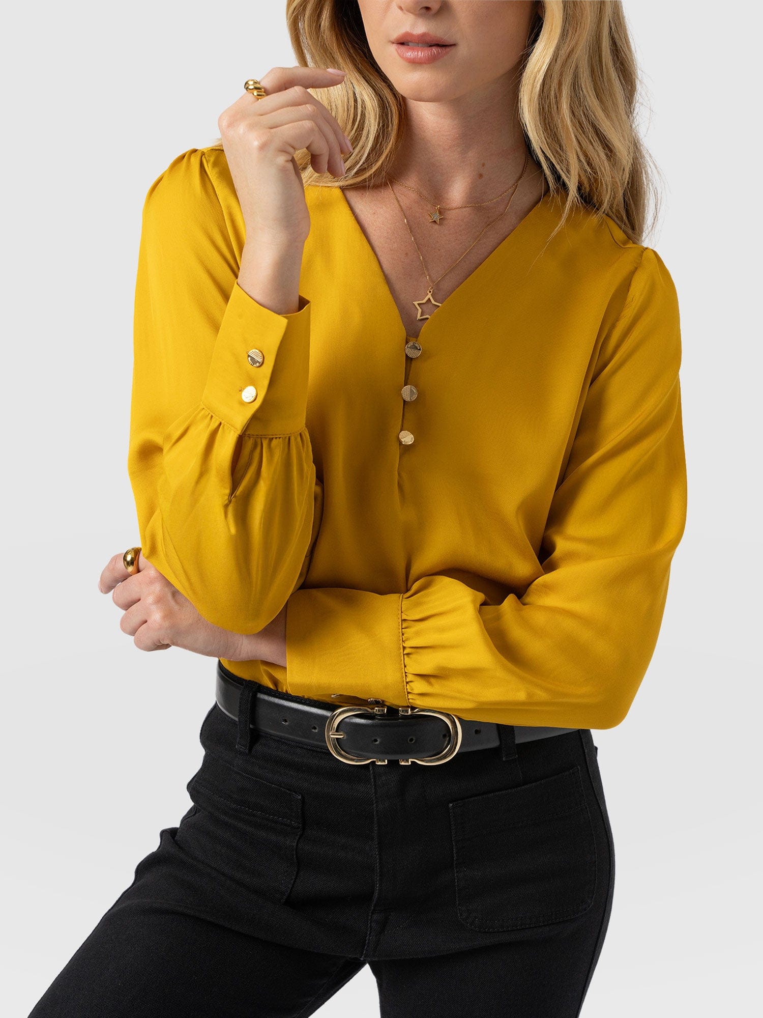 Joselyn V Neck Blouse - Golden Yellow - Women's Blouses | Saint + Sofia® EU