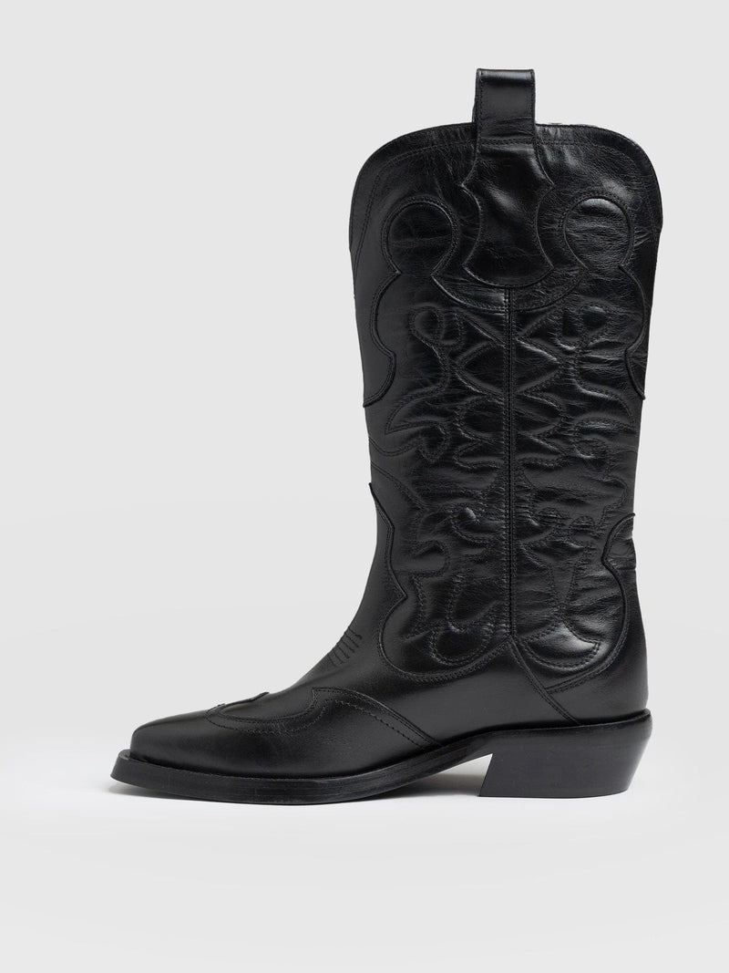 Kansas Western Boot Black - Women's Leather Boots |  Saint + Sofia® EU