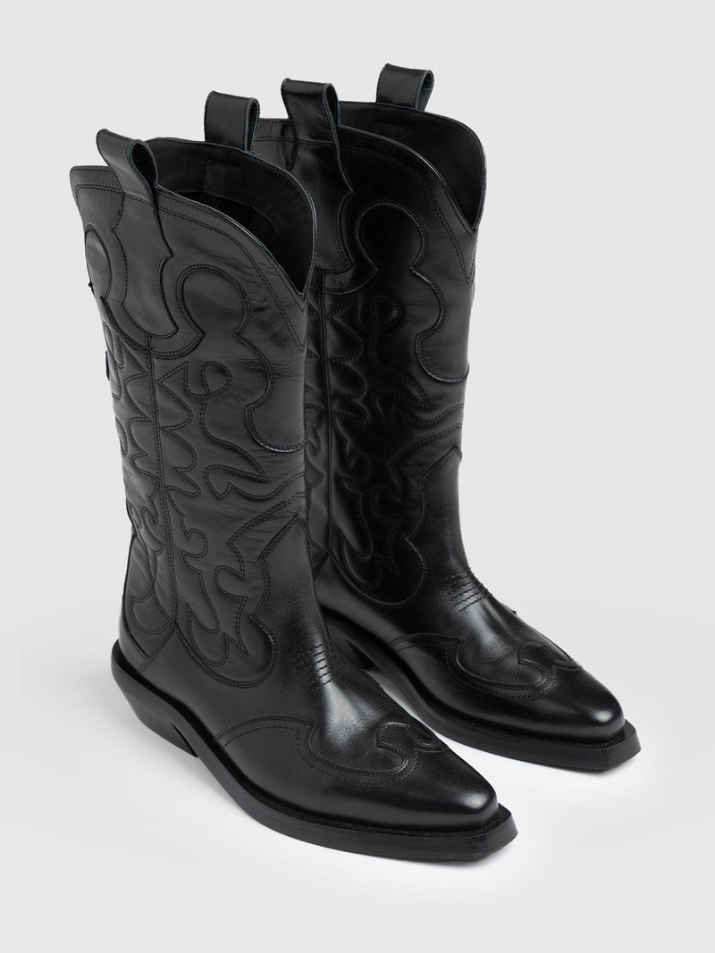 Kansas Western Boot Black - Women's Leather Boots |  Saint + Sofia® EU