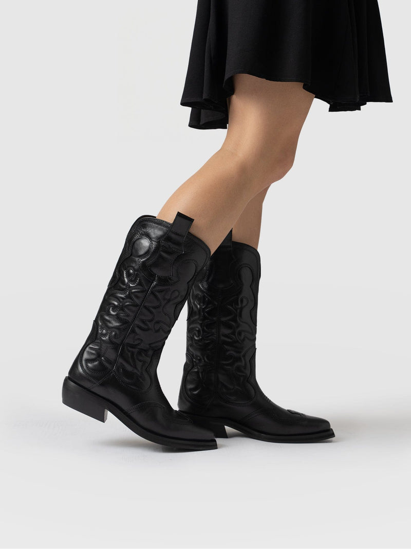 Kansas Western Boot Black - Women's Leather Boots |  Saint + Sofia® EU